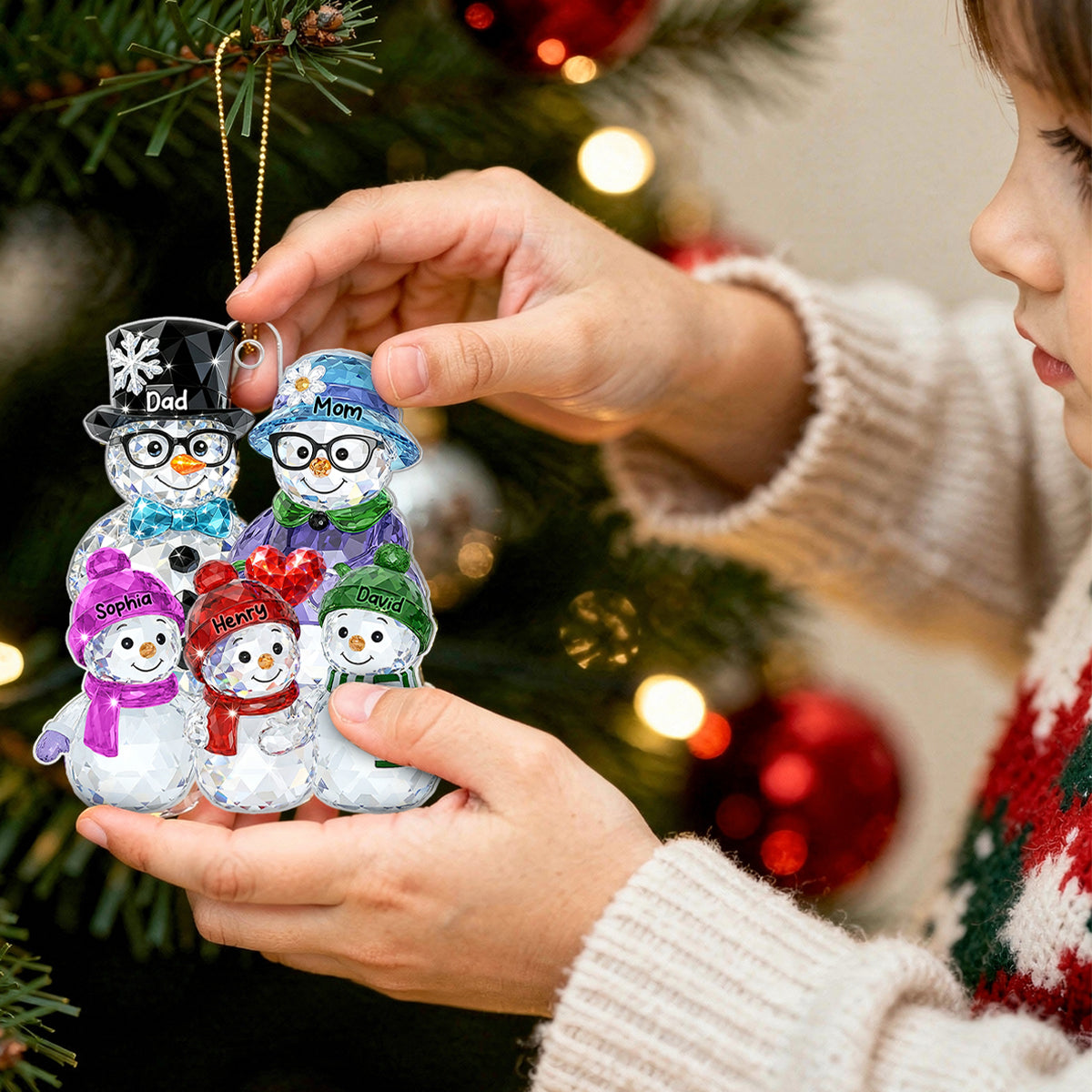 Dad Mom And Kids Pattern Crystal - Personalized Acrylic Ornament - Heartwarming Christmas Gift For Family