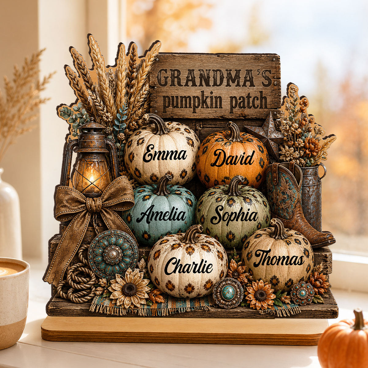 Western Leopard Grandma's Pumpkin Patch - Personalized 2-Layered Wooden Plaque - Fall Halloween Decor for Grandma