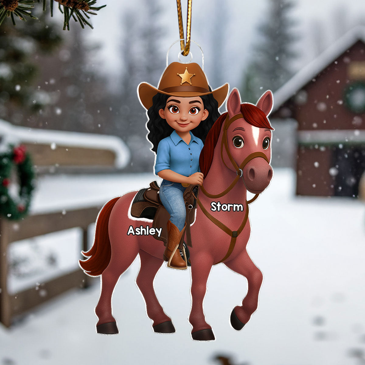 3D Effect Girl And Her Horse - Personalized Acrylic Ornament - Christmas Gift for Horse Lovers