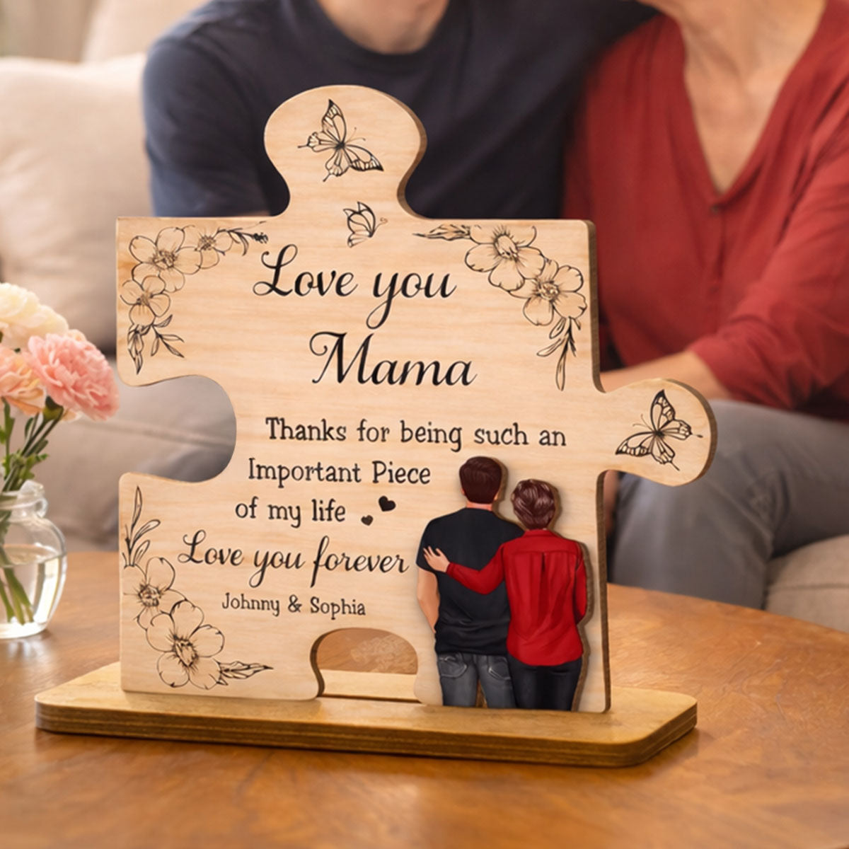 Thank You for Being Such an Important Piece of My Life Mom - Personalized 2-Layered Wooden Plaque - Heartfelt Gift for Mom