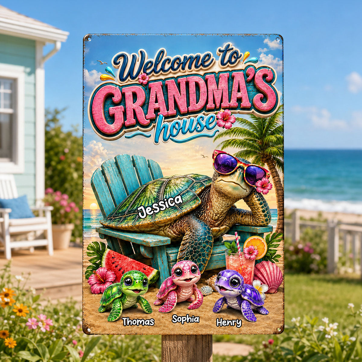 Welcome to Grandma's House Turtle Grandma - Personalized Metal Sign - Summer Decor for Her