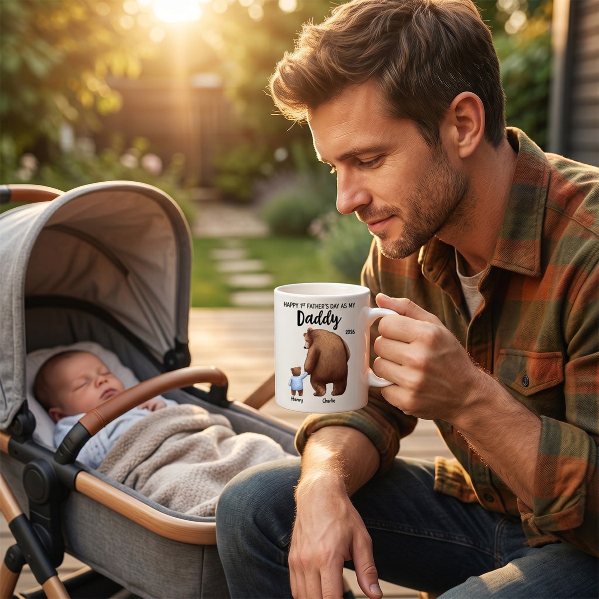 Happy 1st Father's Day Daddy Bear & Cub - Personalized Mug - Father's Day Gift For New Dad