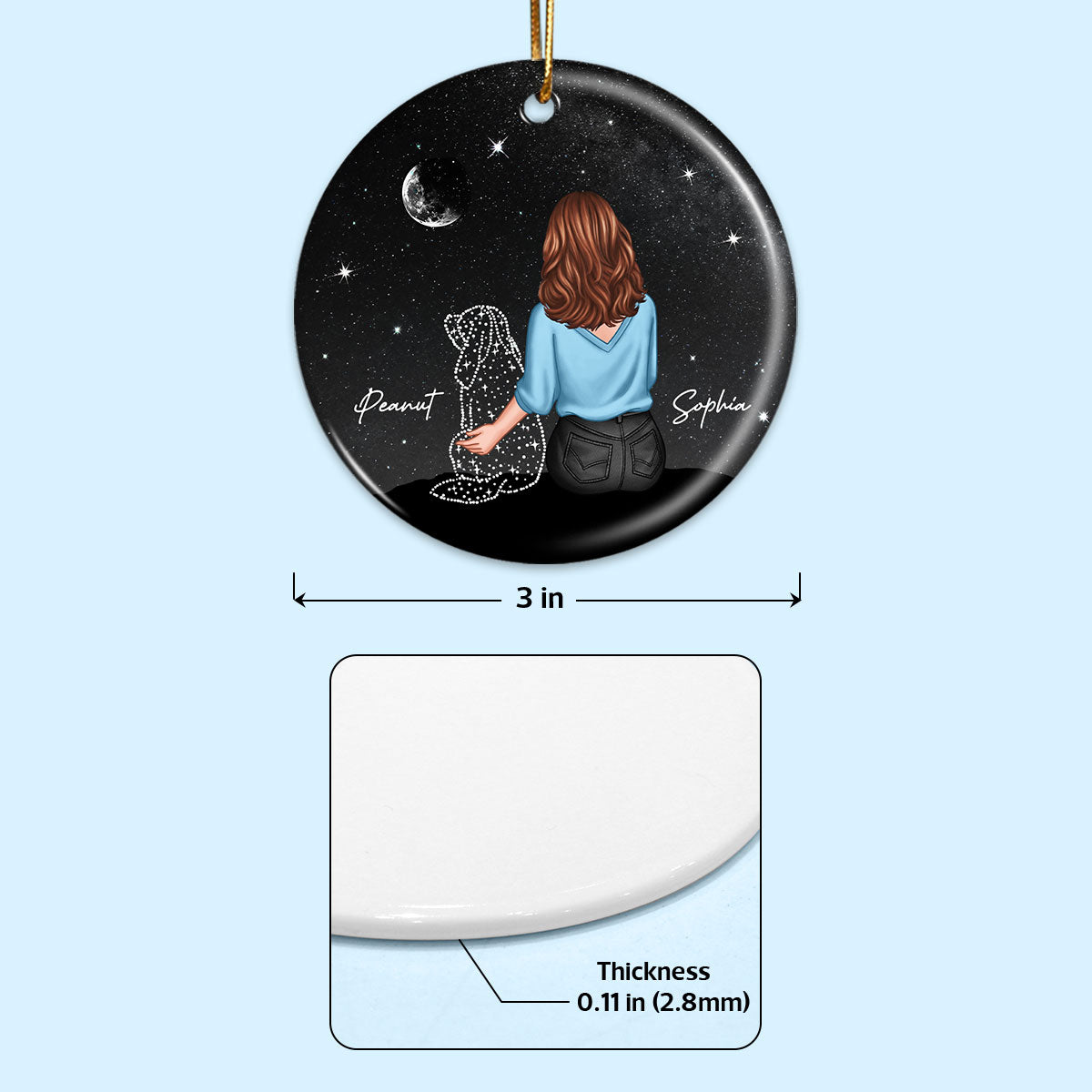 Woman And Dog Sitting Memorial Personalized Circle Ceramic Ornament