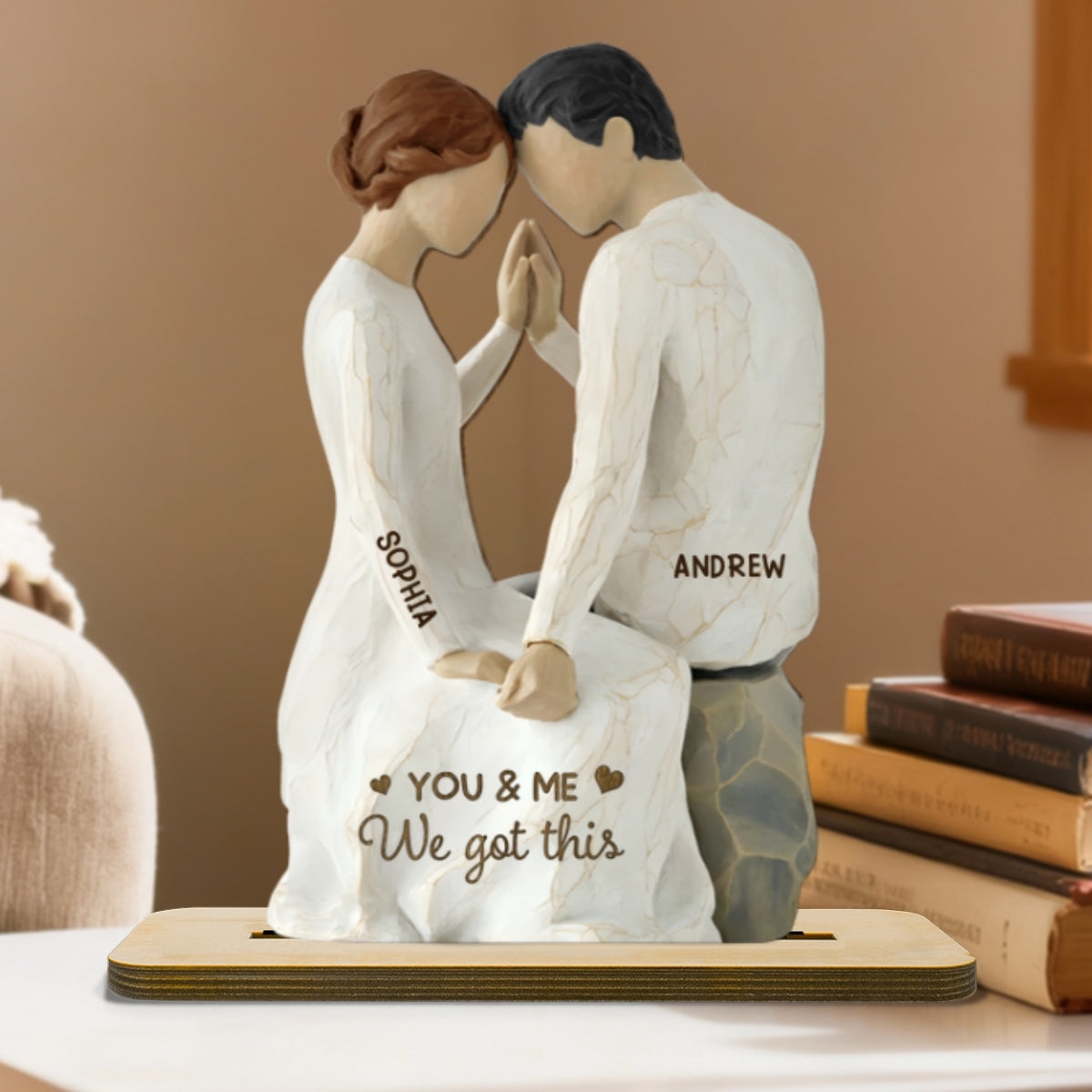 3D Effect Couple Sitting Side By Side - Personalized 2-Layered Wooden Plaque - Valentine's Day, Anniversary Gift For Him, Gift For Her