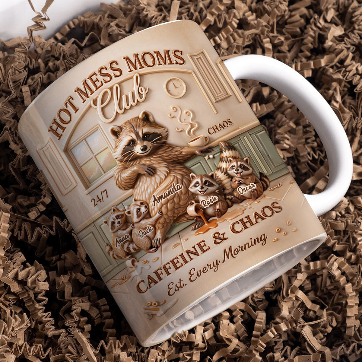 Hot Mess Moms Club - Personalized Mug - Funny Raccoon Coffee Mug for Mom, Mother's Day Gift for Wife