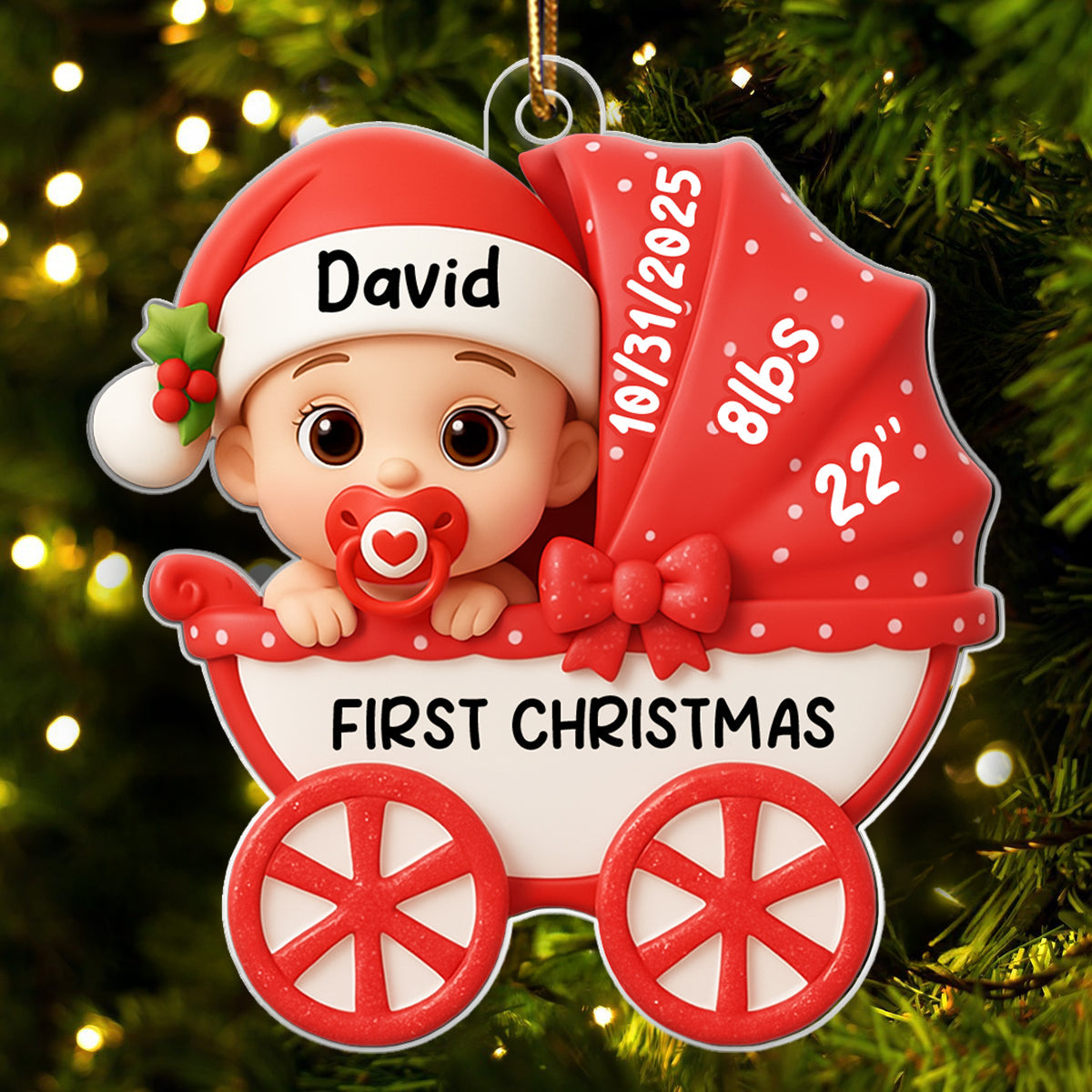 Baby Carriage First Christmas - Personalized Acrylic Ornament - Unique Christmas Gift For New Parents, Newborn Keepsake