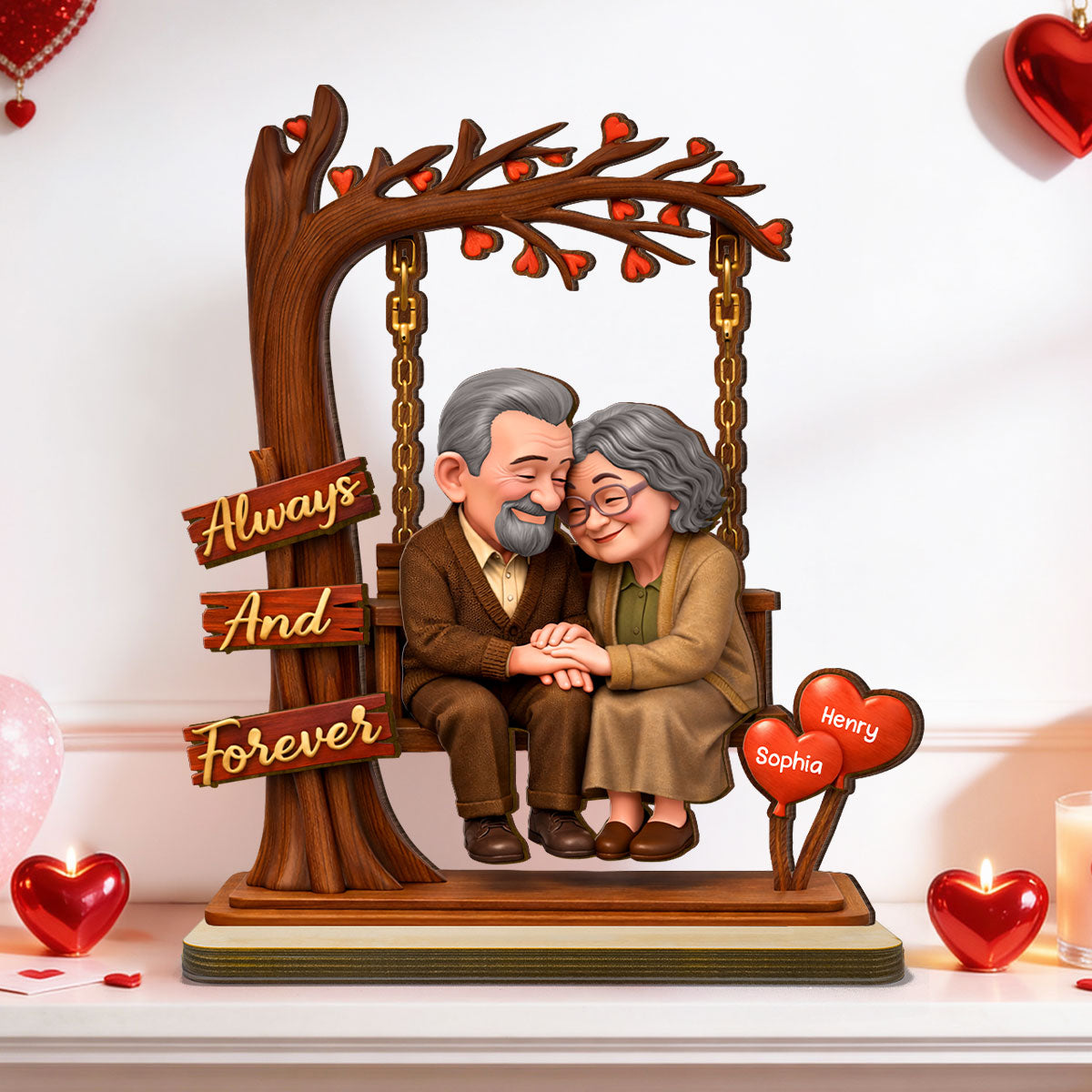 Old Couple Always and Forever - Personalized Wooden Plaque - Heartfelt Rustic Gift for Her, for Him