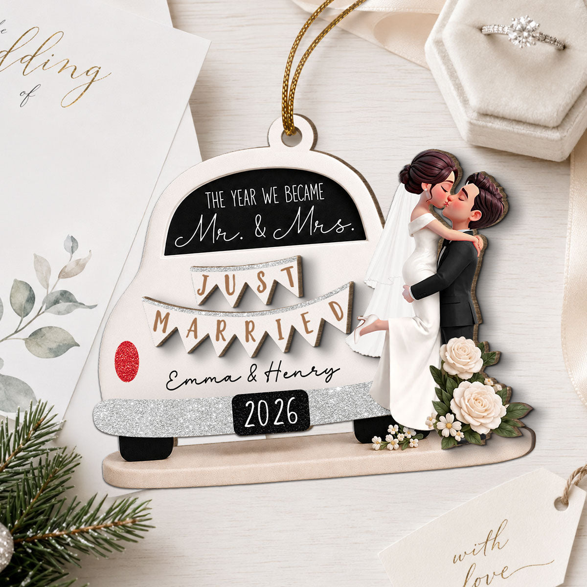 On-trend Couple - Personalized 2-Layered Wooden Ornament - Wedding Gifts for Couples Newlyweds 2026