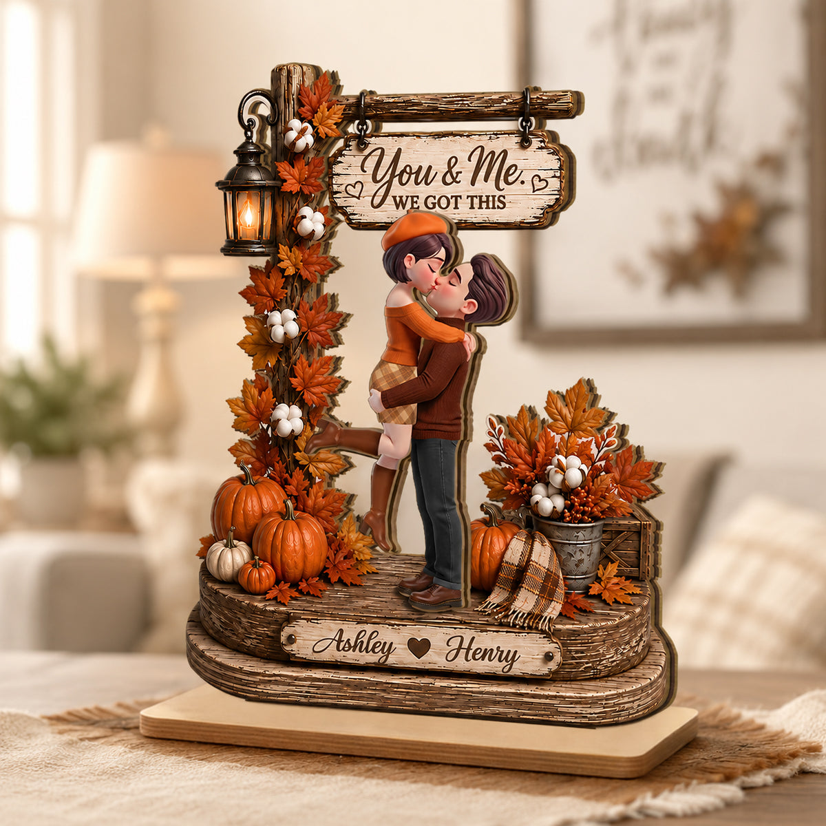 Couple Sitting On Rocking Chair Fall Season - Personalized 2-Layered Wooden Plaque - Fall Season Decor Gift, Gift For Couple