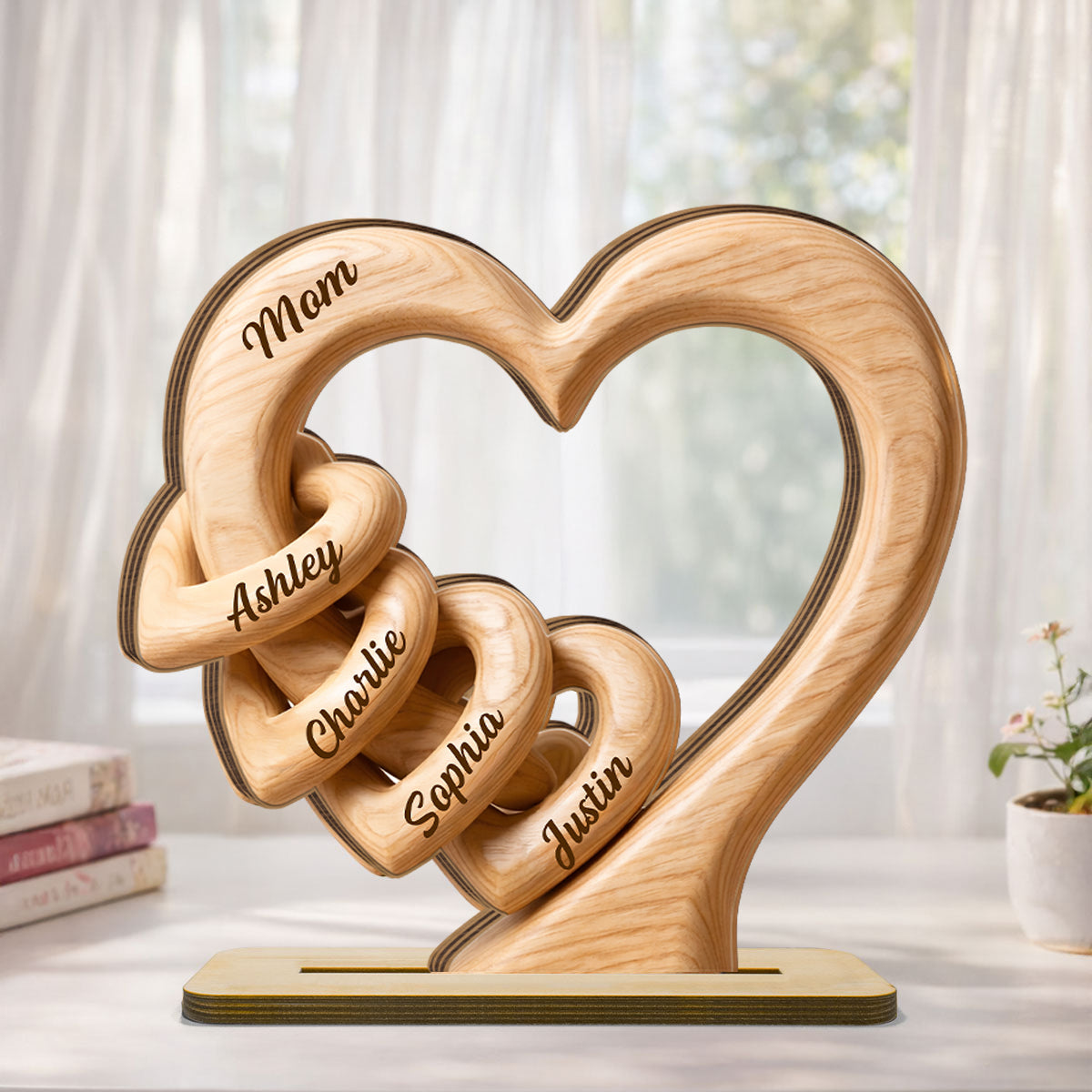 Mom Grandma Heart 2D Flat Plaque - Personalized 2-Layered Wooden Plaque - Sentimental Mother's Day Gift for Mom, Wife