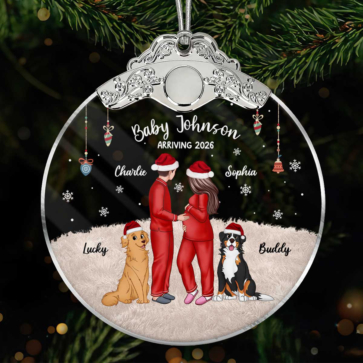 Expecting Parents Christmas Pregnancy - Personalized Glass Ornament With Silver Cap