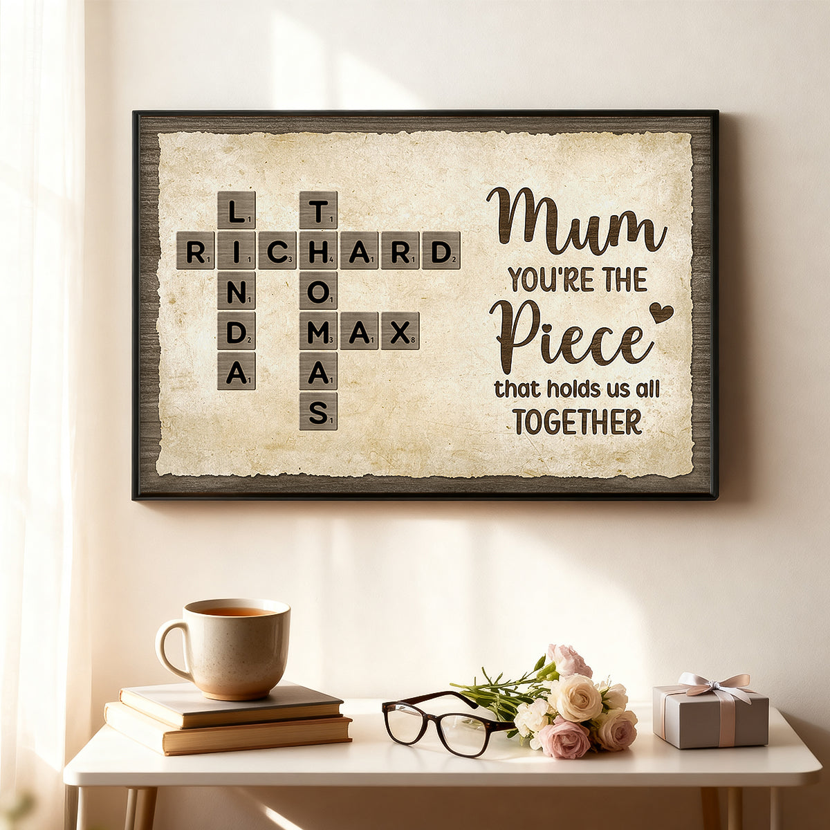 Mum You're The Piece That Holds Us All Together Crossword Puzzle Art - Personalised Poster - Mother's Day Gift for Mum