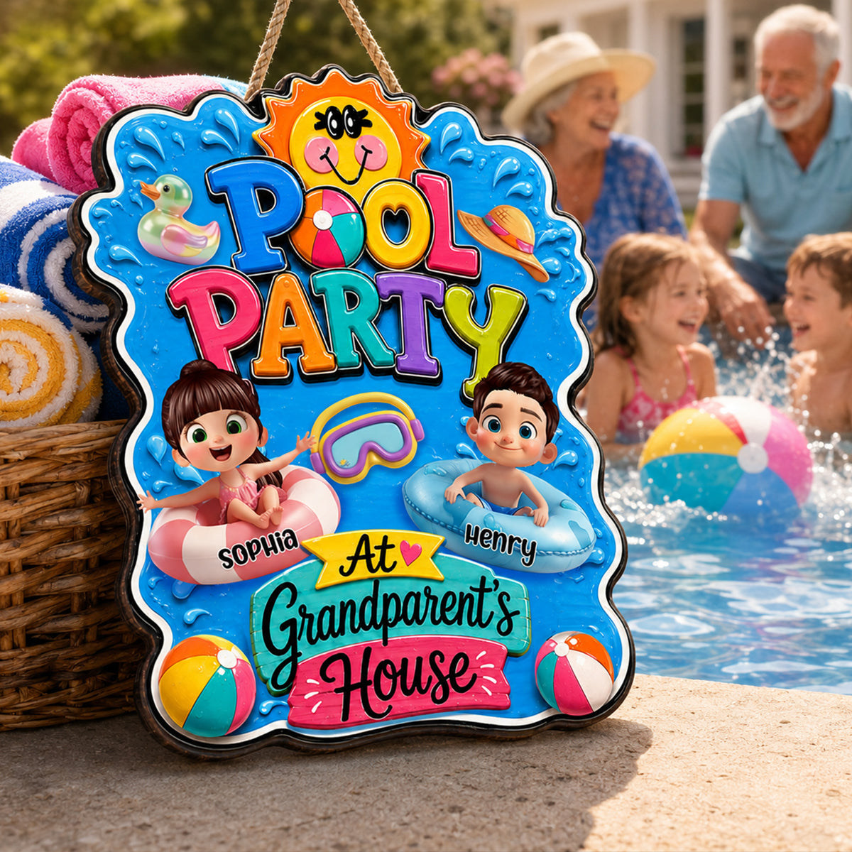 Pool Party At Grandparent's House - Personalized Wood Sign - Gift For Grandparents, Kids, Summer Decoration