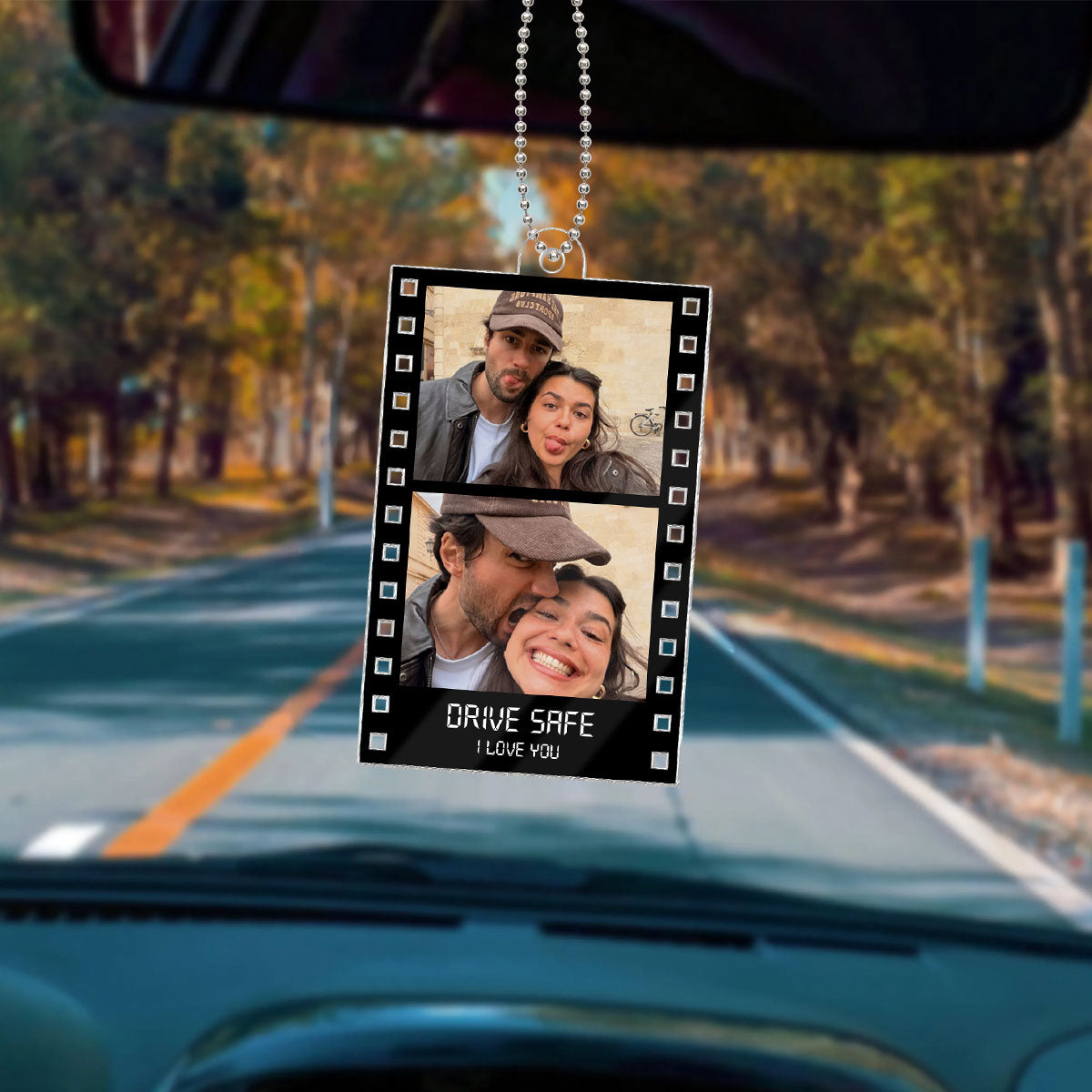 Drive Safe Couple Custom Photo Film Strip Style - Personalized Acrylic Car Ornament - Gift For Him, Gift For Her
