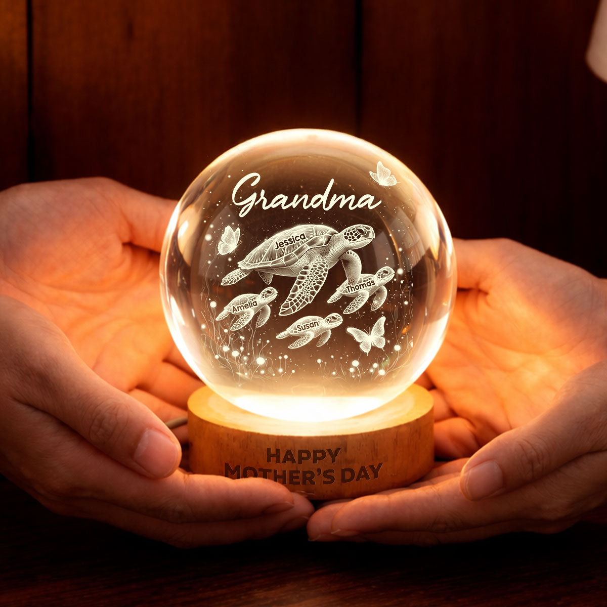 Grandma Mom Sea Turtle - Personalized Crystal Ball LED Night Light - Mother's Day Gift for Grandma