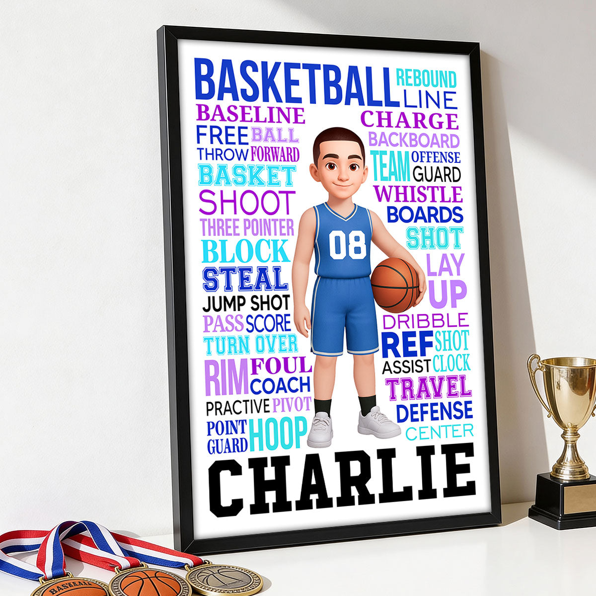 Typography Art Basketball Boy Girl - Personalized Poster - Gift For Basketball Lovers