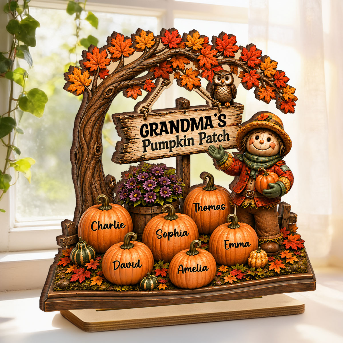 Grandma's Pumpkin Patch And Grandkids - Personalized 2-Layered Wooden Plaque - Fall Season Decor Gift, Gift For Grandma