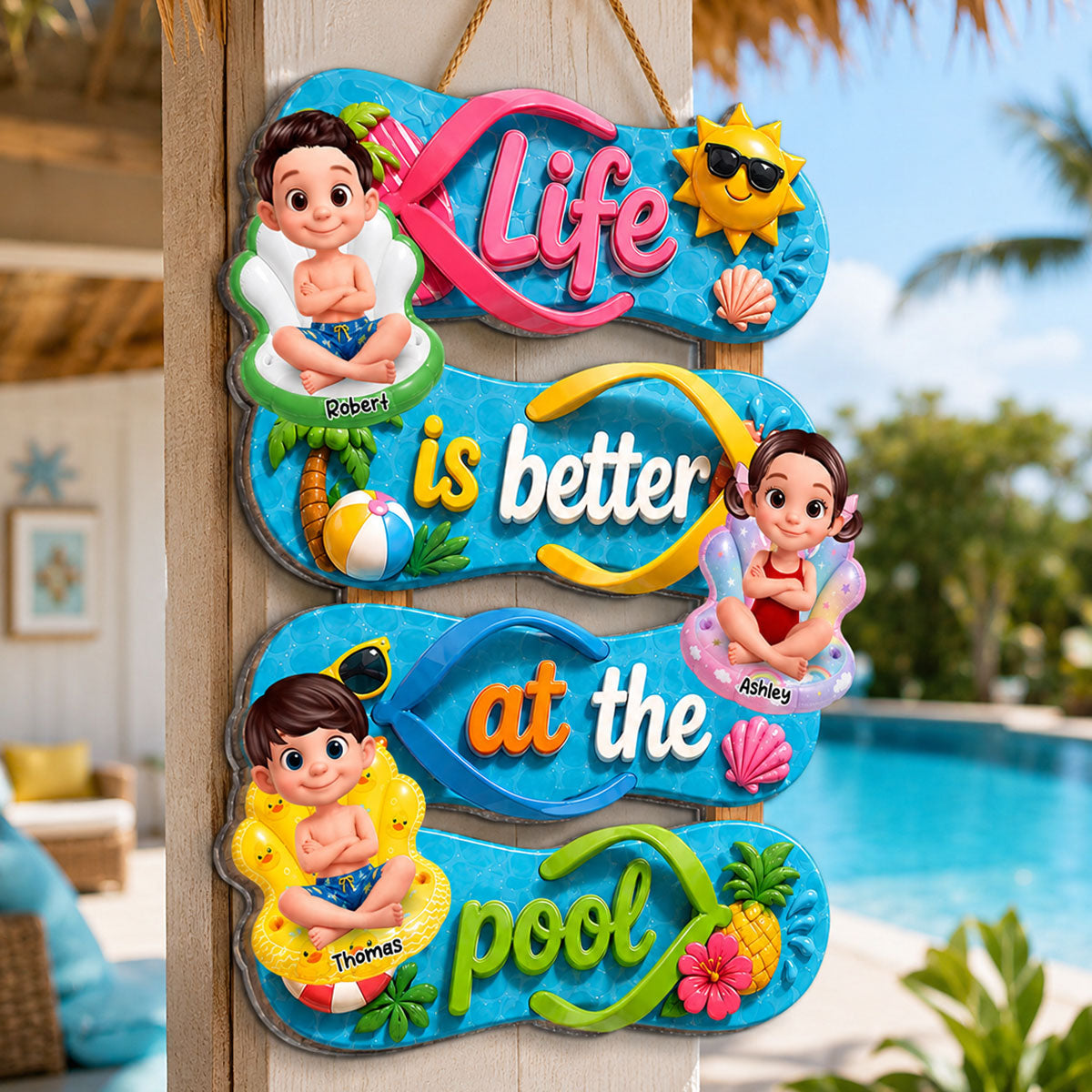 Flip Flop Life Is Better At Pool - Personalized Wood Sign - Gift For Grandparents, Summer Outdoor Pool, Porch, Patio, Bar Decoration