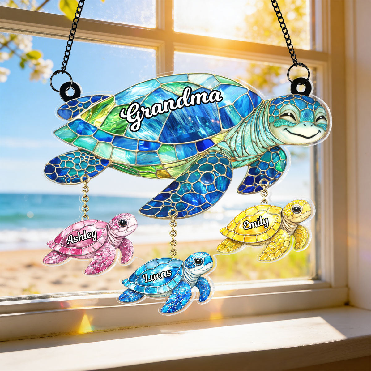 Grandma & Kids Sea Turtle - Personalized Suncatcher - Mother's Day Gift for Grandma, Mom, Wife