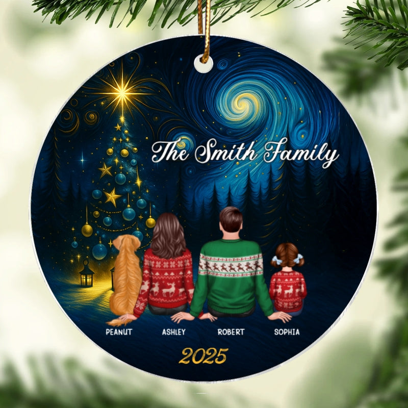 Starry Night Family - Personalized Acrylic Ornament - Unique Christmas Gift For Family