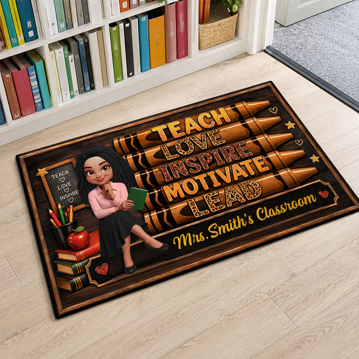 Teach Love Inspire Teacher - Personalized Doormat - Back to School Decor for Teachers