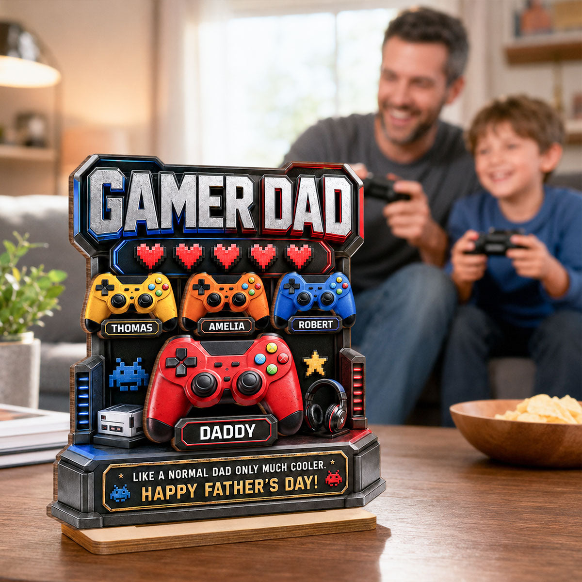Gamer Dad Much Cooler - Personalized 2-Layered Wooden Plaque -  Gift for Dad, Husband