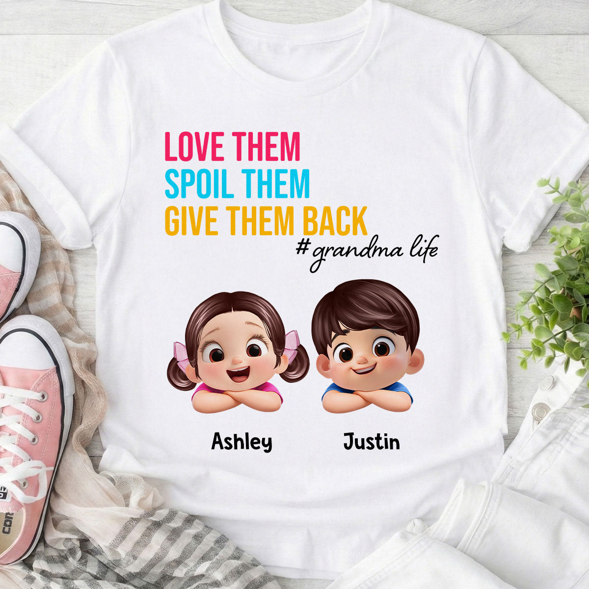 Love Them Spoil Them Give Them Back - Personalized Shirt - Gift for Grandma