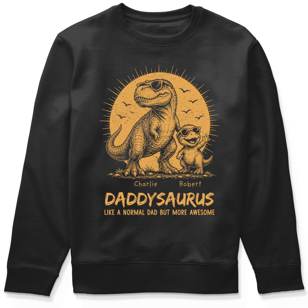 Retro Yellow Vintage Daddysaurus - Personalized Shirt - Funny Father's Day Gift For Dad, Husband