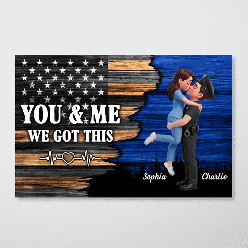 Proud Hero Couple Half Nation Flag - Personalized Poster - Valentine's Day Gift For Couple, For Him, For Her, Nurse, Police, Firefighter, Army