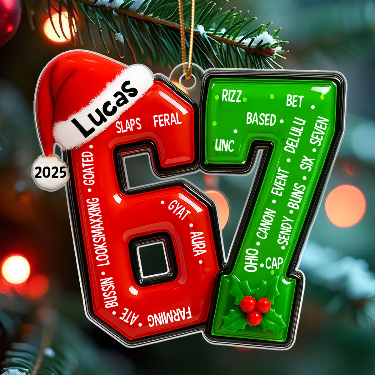 Funny Teen Slang Ornament 67 - Personalized Acrylic Ornament - Custom Name Christmas Ornament for Teens, Gen Z Meme Ornament, Cool Boy Gift, 2025 Trend Ornament