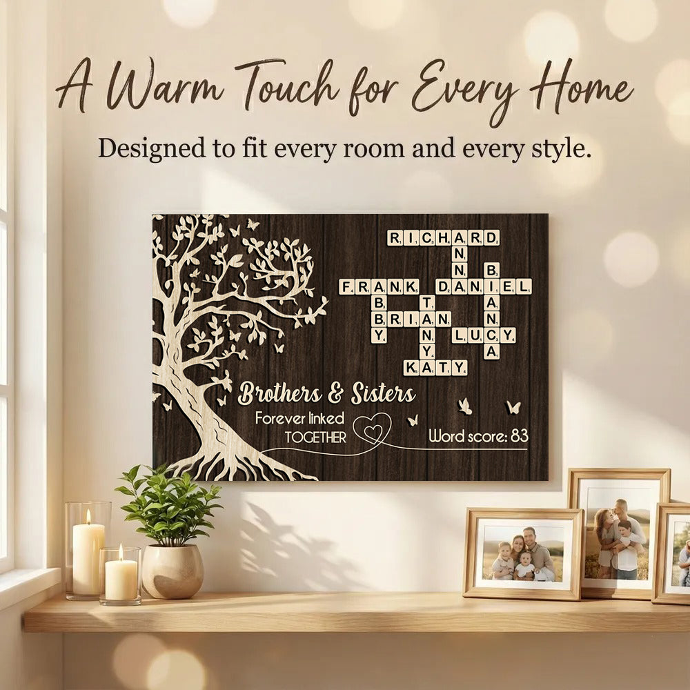 Brothers and Sisters Forever Linked Together Crossword Wall Art - Personalized Poster - Sentimental Gift for Siblings