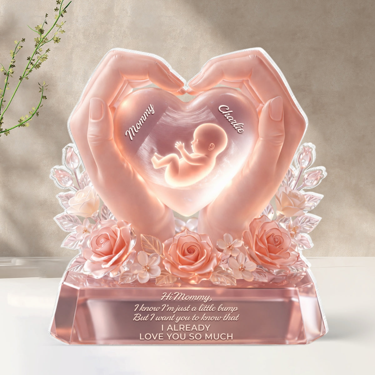 Baby Bump Love Mother - Personalized Acrylic Block Plaque - Heartfelt Gift For Mom