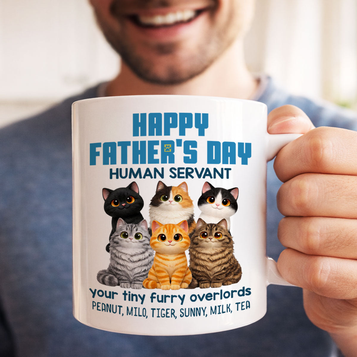 Cat Dad Cute Fluffy Cats Happy Father's Day Human Servant - Personalized Mug - Funny Father's Day Gift For Cat Dad, Cat Lovers