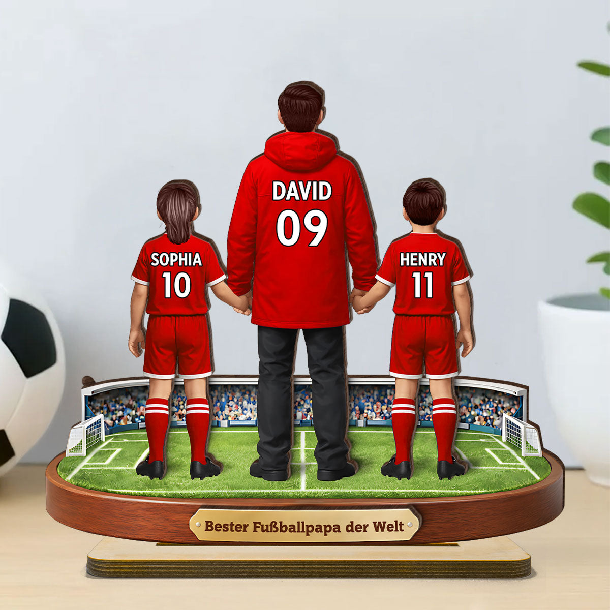 Bester Fußballpapa der Welt - Personalisiertes 2-lagiges Holz-Aufsteller – Vatertagsgeschenk für Fußballpapas, Geschenk für Ehemänner