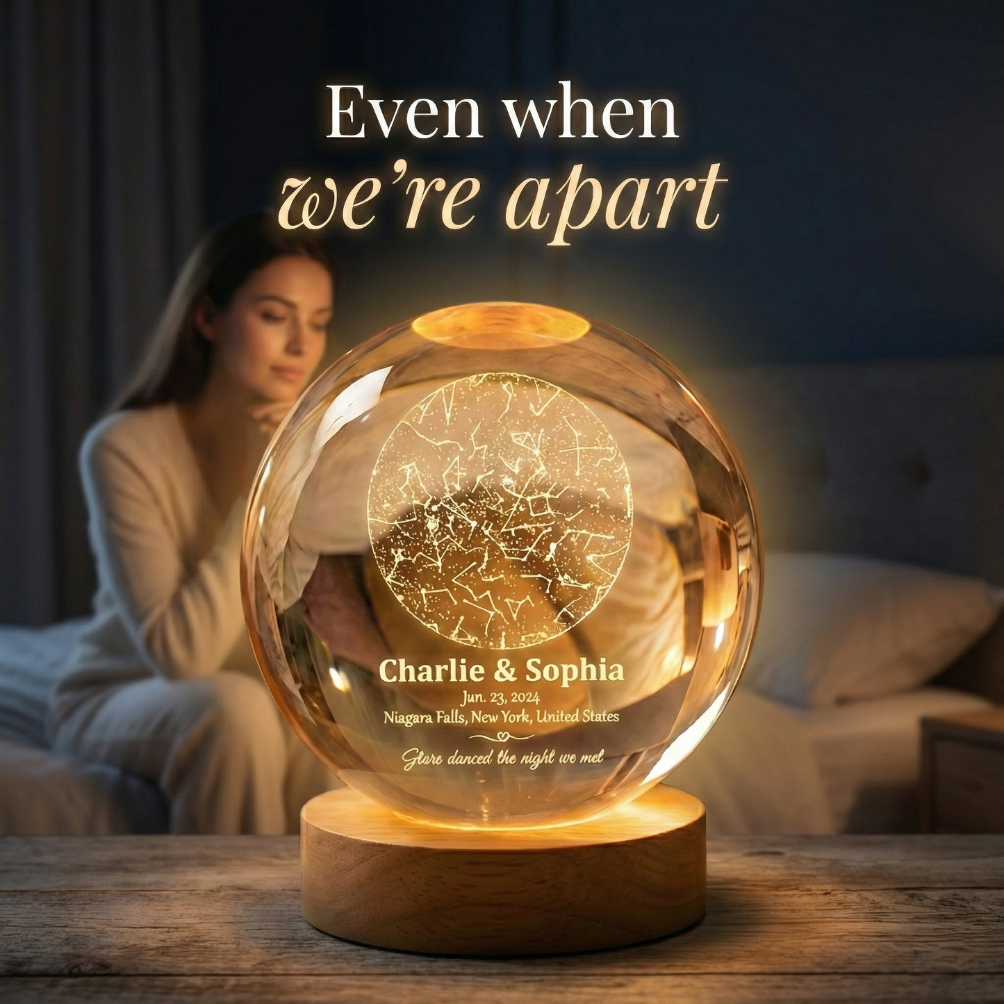 The Night We Met Star Map - Personalized Crystal Ball Night Light - Gift for Couple