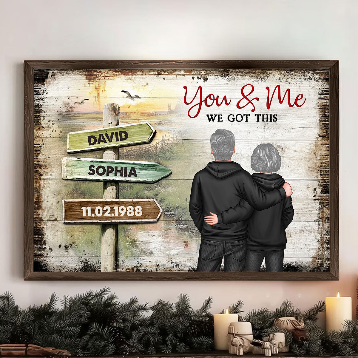 Couple Rustic Name Sign - Personalized Poster - Sentimental & Timeless Gift for him, for her, Heartwarming Home Decor