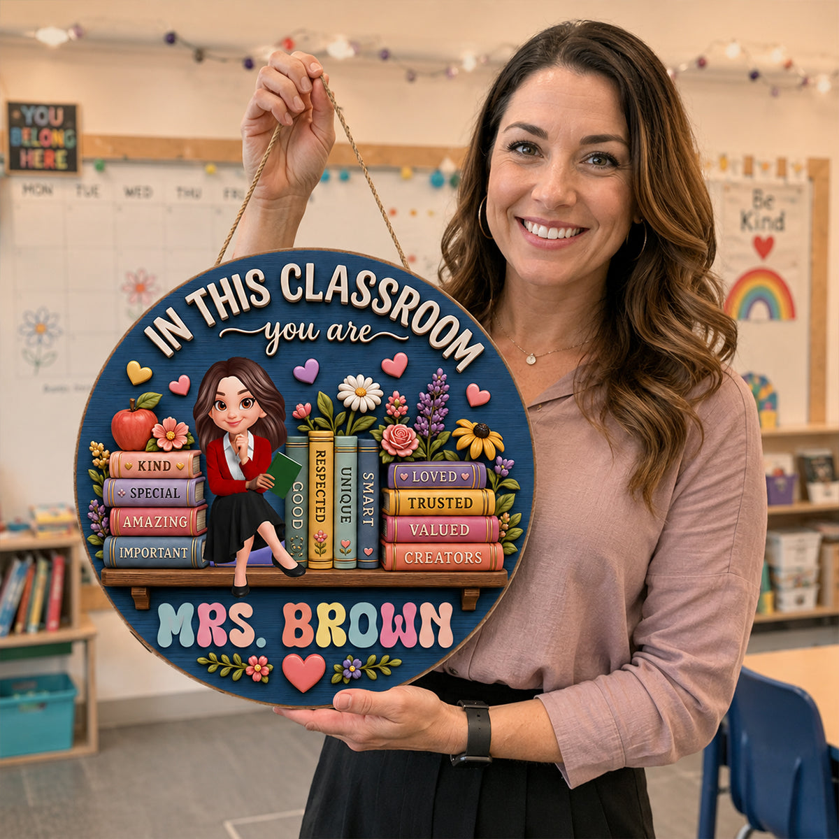 Custom Teacher Name Sign - Personalized Wooden Door Sign - Back to School Decor for Teachers