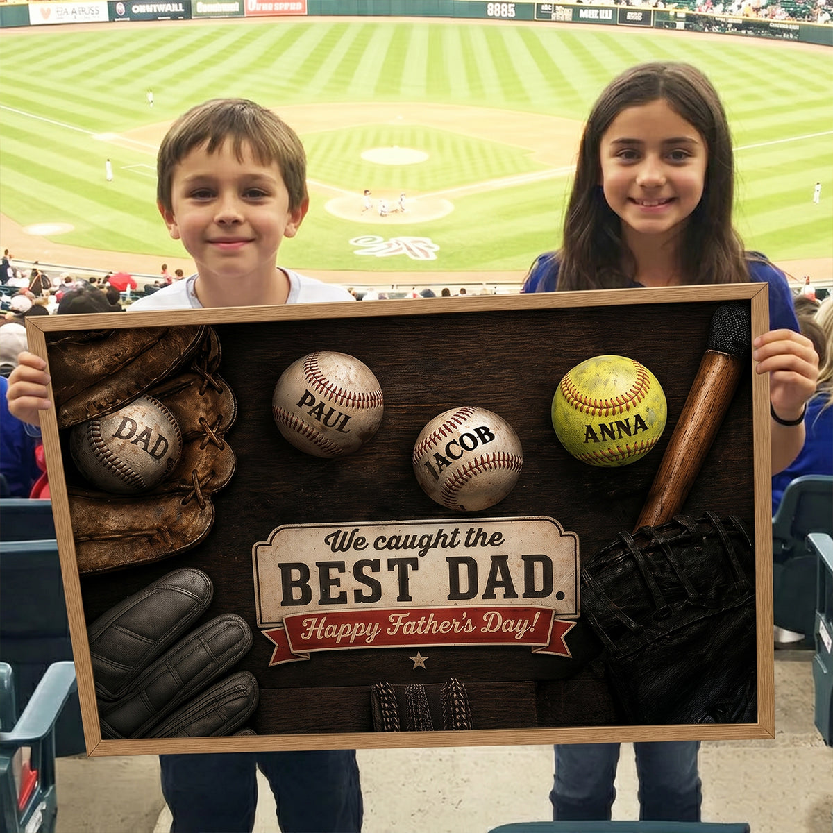 Baseball Dad and Children - Personalized Poster - Father's Day Gift for Dad, Husband