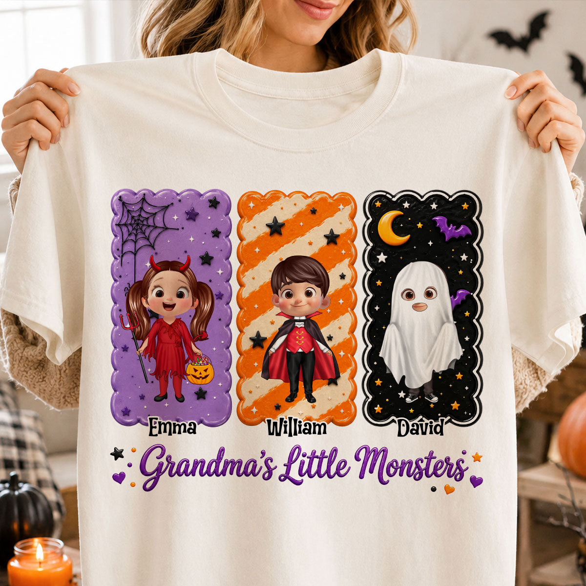 Grandma's Little Monsters Grandkids Halloween - Personalized Shirt - Halloween Gift, Gift For Grandma