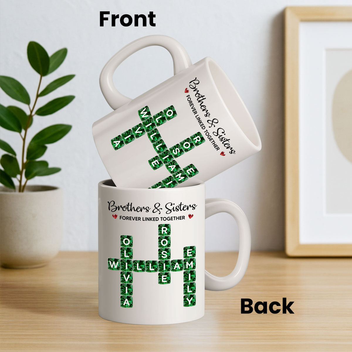 Brothers Sisters Forever Linked Together 3D Crystal Crossword - Personalized Mug - Sentimental Gift for for Loved Ones