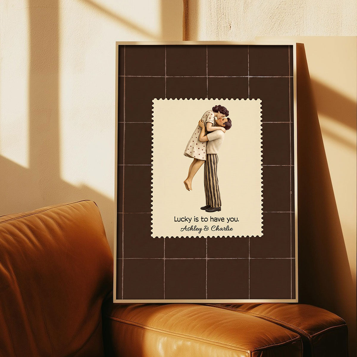 Lucky Is To Have You Mid-Century Couple - Personalized Poster - Anniversary, Valentine's Day Gift, Gift For Him, Gift For Her