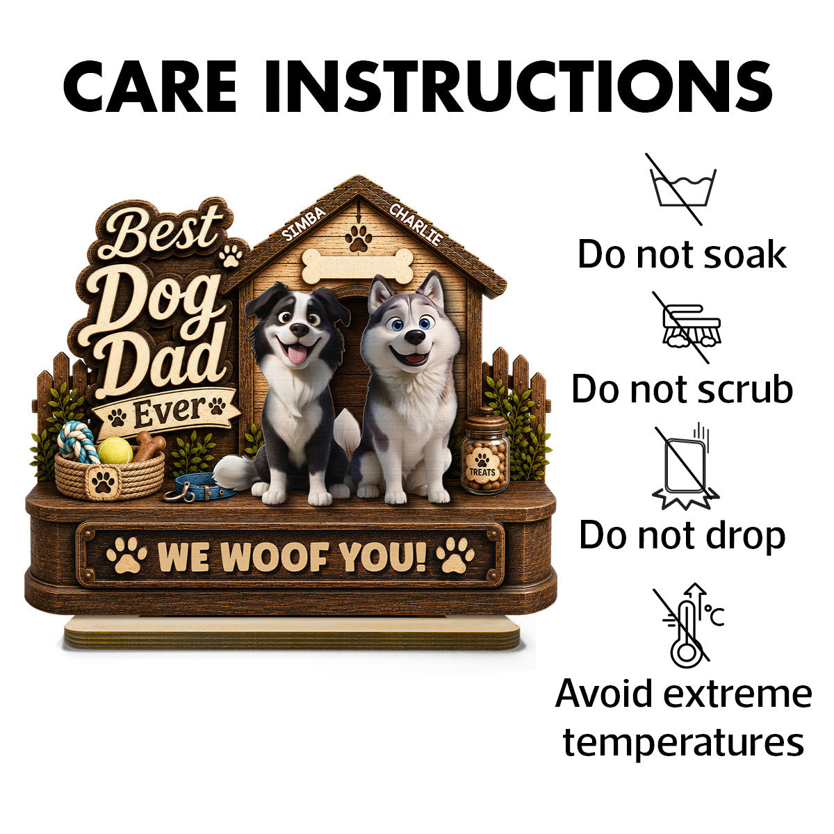 Best Dog Dad Ever Cute Dogs 2D Flat - Personalized 2-Layered Wooden Plaque -  Gift For Dog Dad