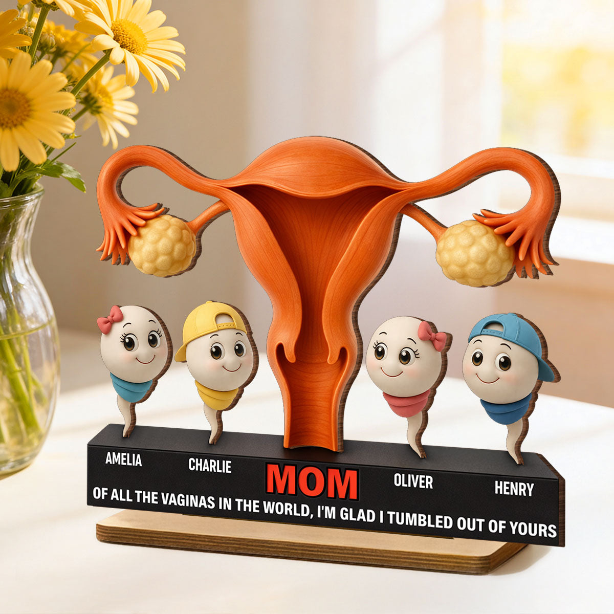 Mom I'm Glad I'm Tumbled Our Of Yours - Personalized 2-Layered Wooden Plaque - Mother's Day Gift for Mom, Wife
