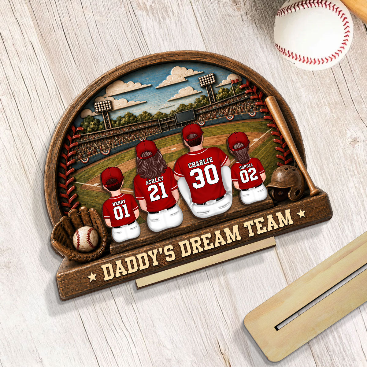 Retro Vintage Baseball Daddy's Dream Team - Personalized 2-Layered Wooden Plaque -  Gift For Dad