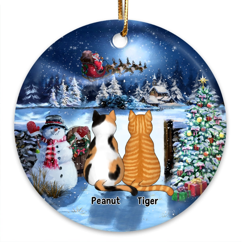 Sitting Cats Christmas Gate Personalized Circle Ornament