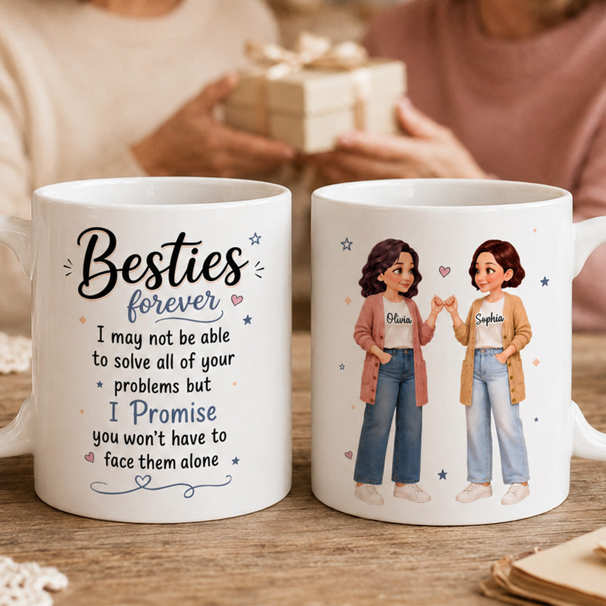 Pretty Besties Forever Pinky Promise Will Be Friends Until We Senile - Personalized Mug - Friendship Keepsake