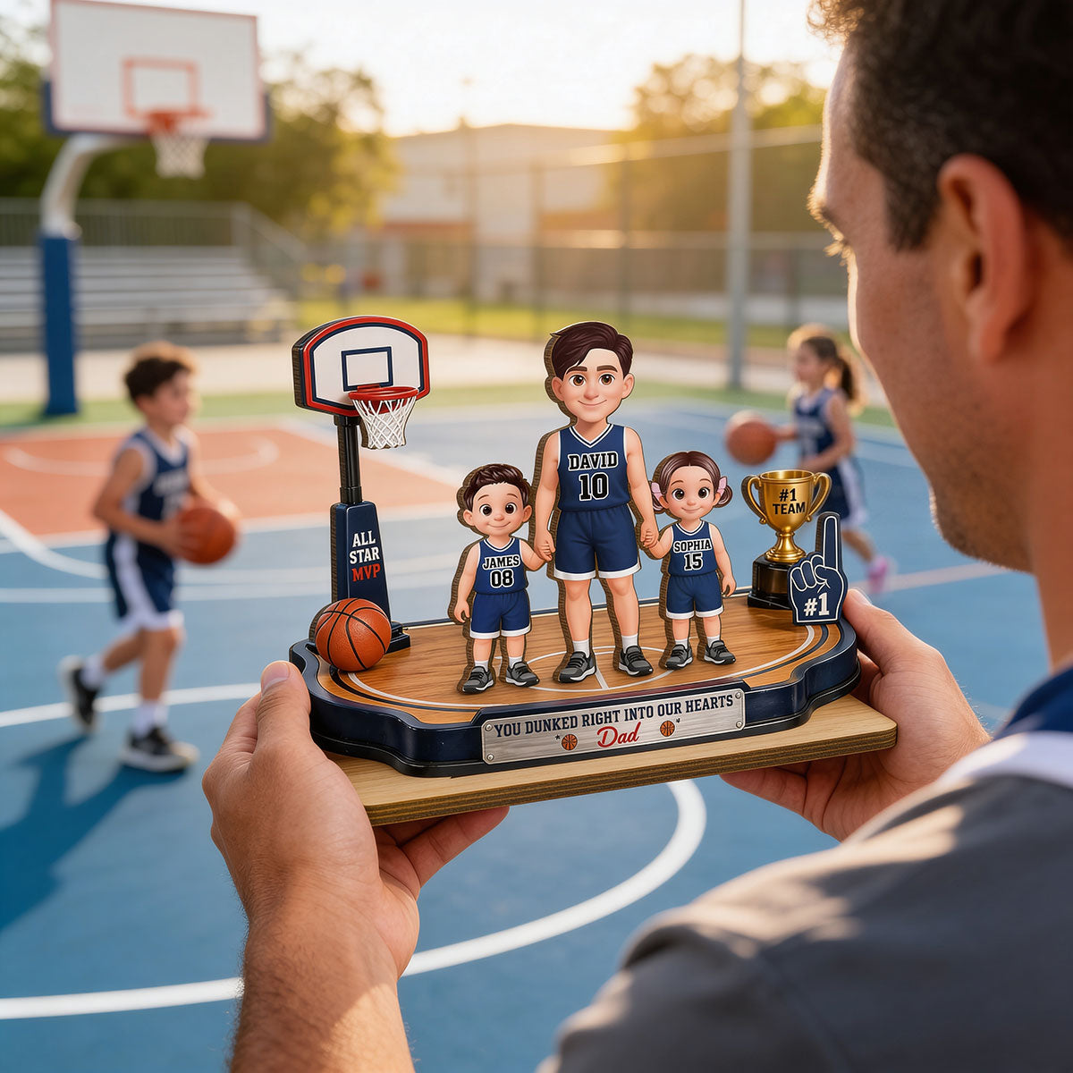 You Dunked Right Into Our Heart Basketball Dad - Personalized 2-Layered Wooden Plaque - Heartfelt Gift For Basketball Dad, Gift For Husband