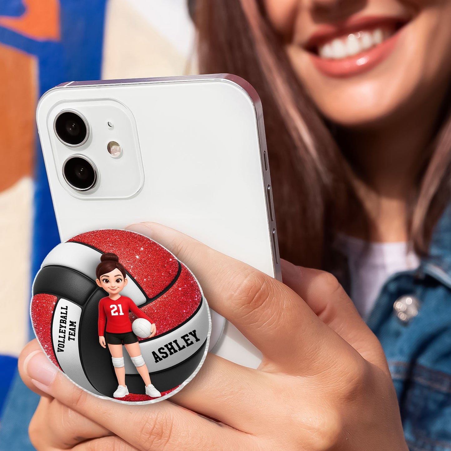 Volleyball Boy & Girl 3D Effect - Personalized Acrylic Magnetic Phone Grip - Gift for Teen Girl, Teen Boy, Girlfriend