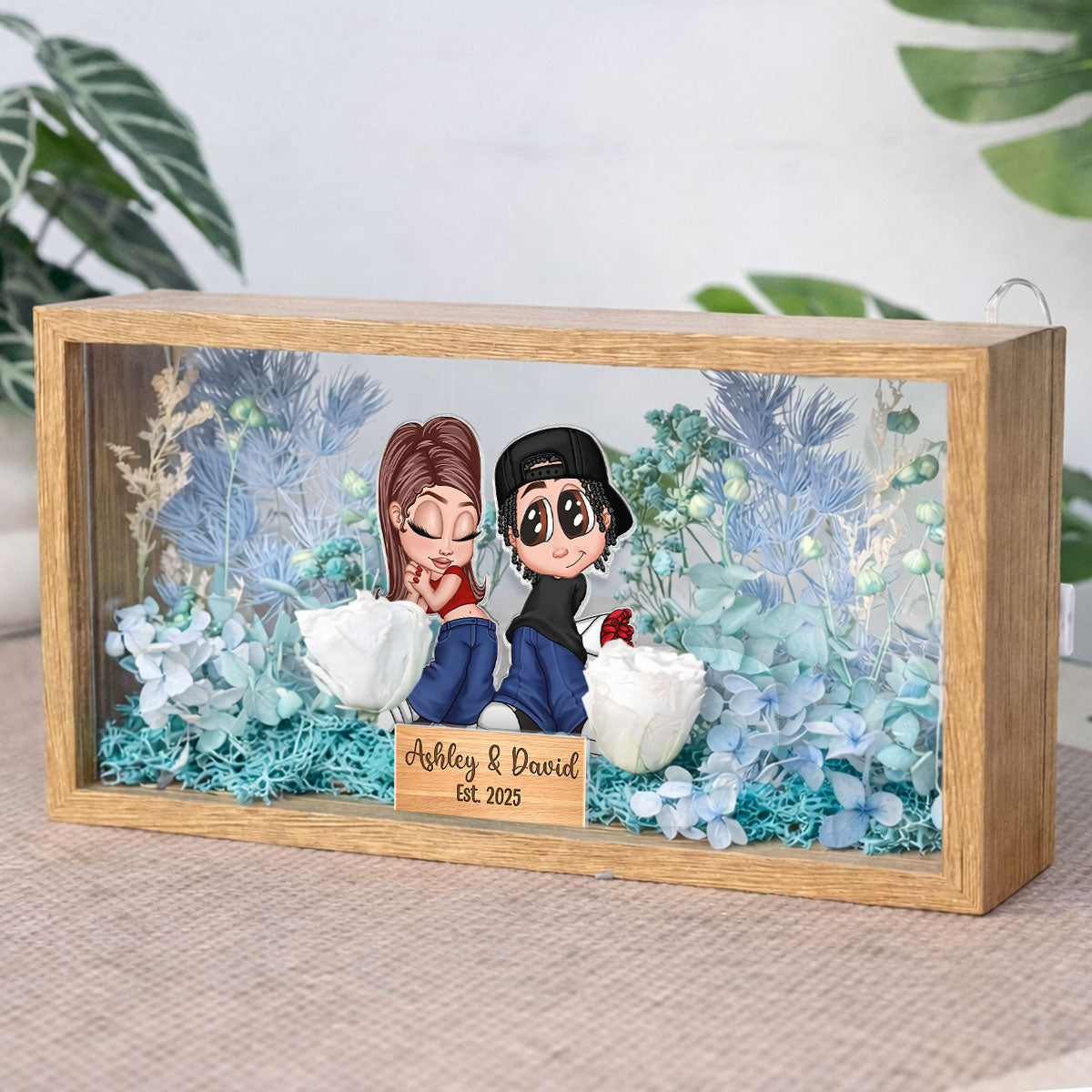 Eternal Love Y2K Couple - Personalized DIY Flower Shadow Box LED Night Light - Valentine's Day Gift, Anniversary Gift, Wedding Gift For Couple, For Him, For Her
