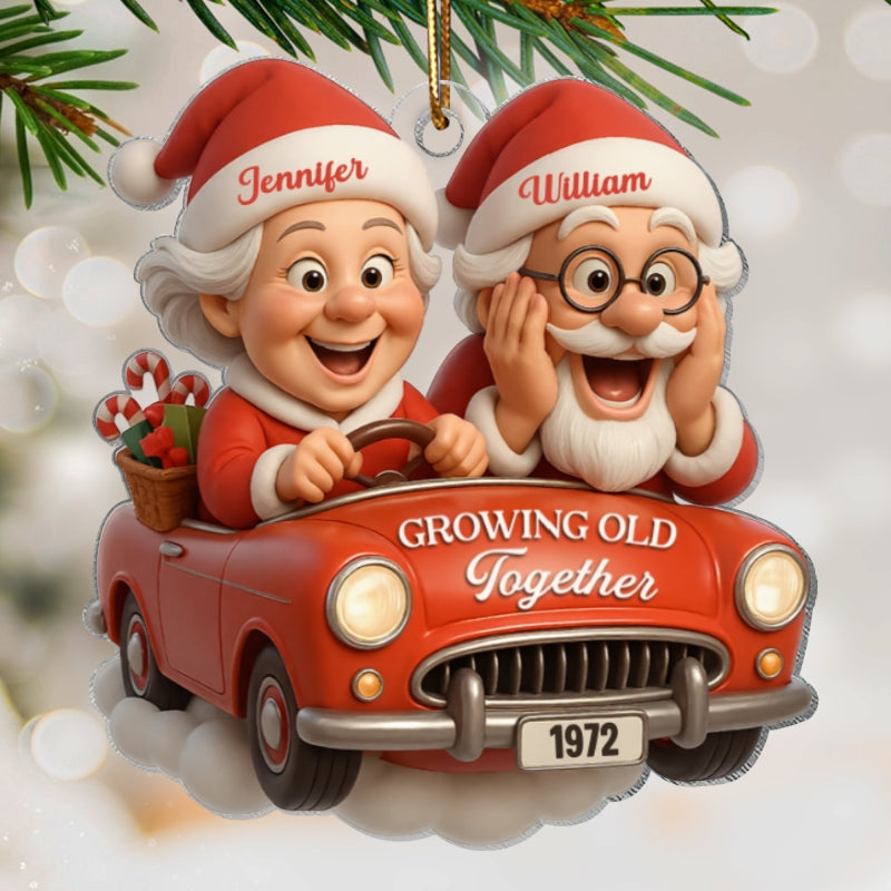Santa Couple Growing Old Together - Personalized Acrylic Ornament - Christmas Gift for Couple